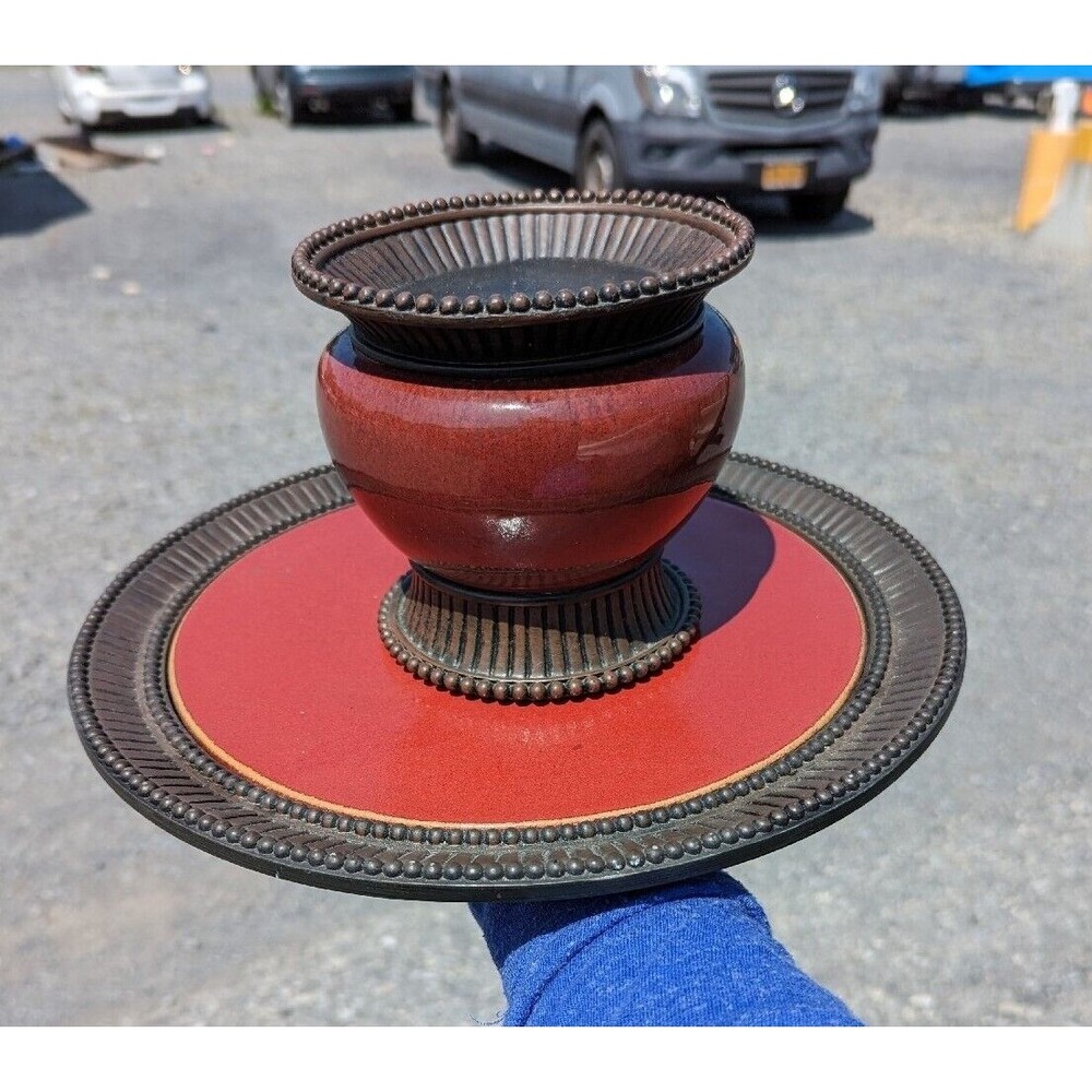 Retired Party Lite 12.5" Moroccan Spice Red‎ Candle Tray & Pedestal Vintage